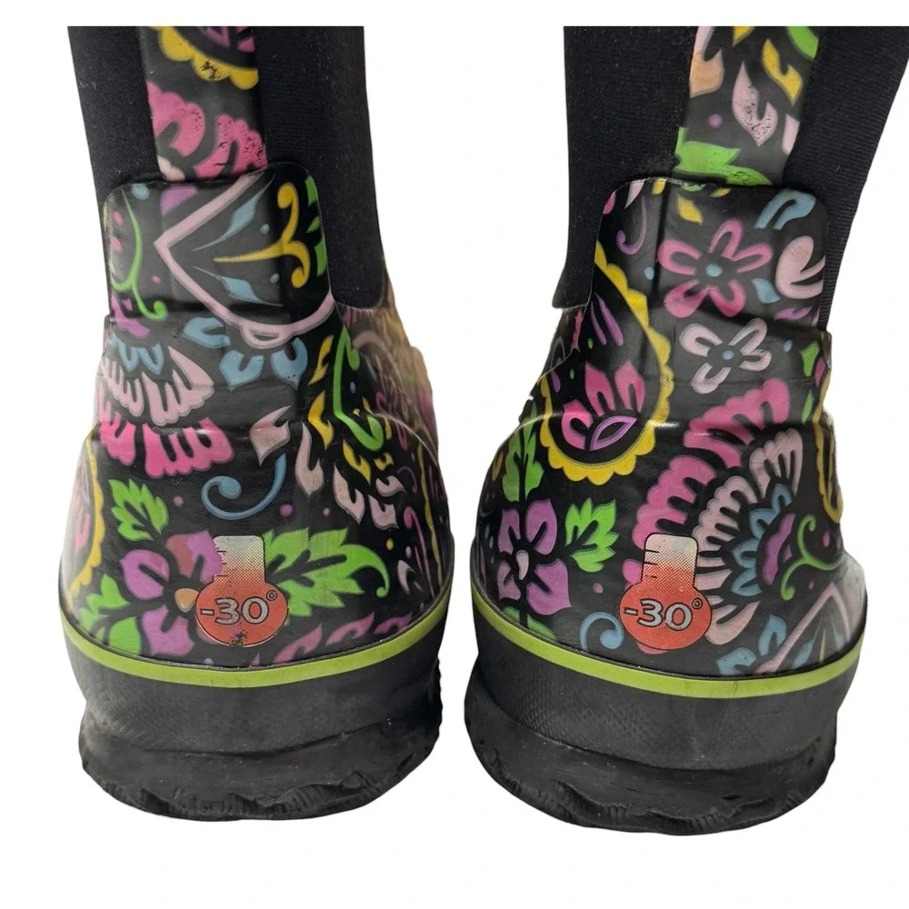 Bogs Tuscany High Rain Snow Boots Girls Sz 4 Paisley Floral Waterproof -30 Black